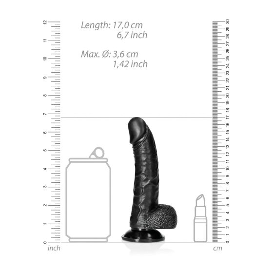 RealRock Suction Cup Realistic Dildo with Balls - 6.1in (Black)