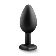   Temptasia S - silver heart-shaped jeweled anal plug (black) - small