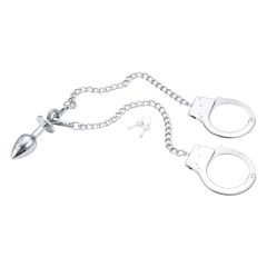 LateToBed BDSM - Handcuffs with Anal Dildo (Silver)