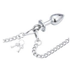 LateToBed BDSM - Handcuffs with Anal Dildo (Silver)