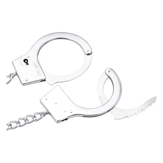 LateToBed BDSM - Handcuffs with Anal Dildo (Silver)