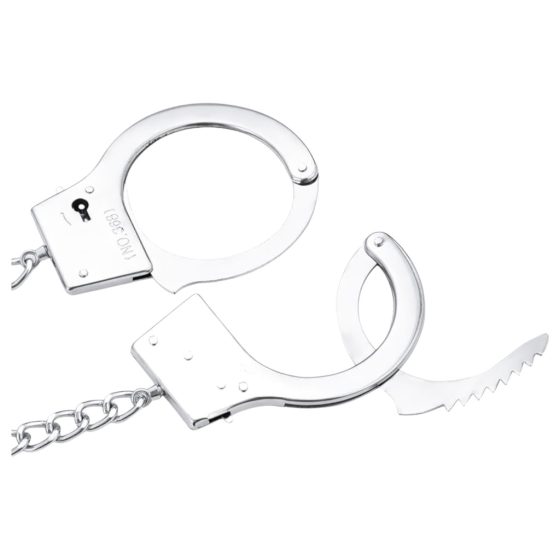 LateToBed BDSM - cuffs with anal dildo (silver)