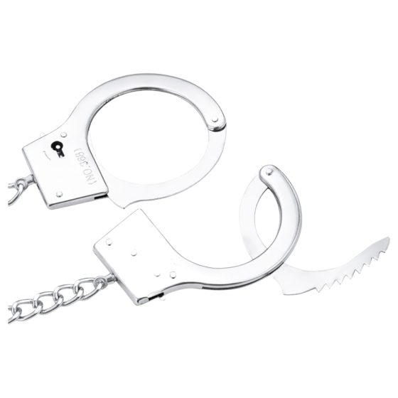 LateToBed BDSM - cuffs with anal dildo (silver)