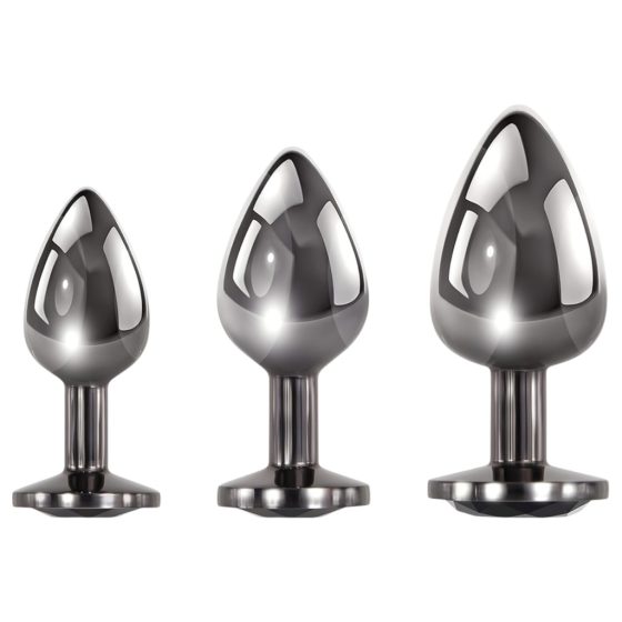 Evolved Black Gem - Metal Anal Plug Set (Black-Silver)