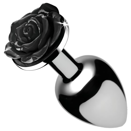 Booty Sparks Black Rose - 79g Aluminum Anal Plug (Silver-Black)