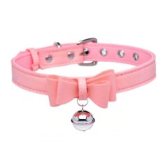 Golden Kitty Bow Collar with Bell (Pink)