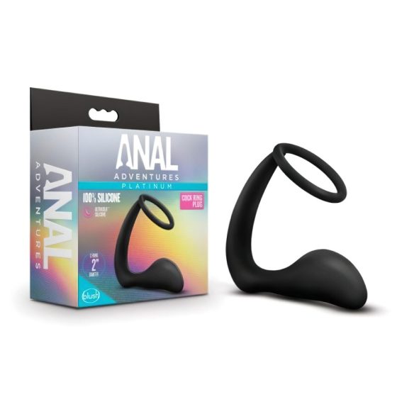 Anal Adventures Platinum - Anal Dildo with Cock Ring (Black)