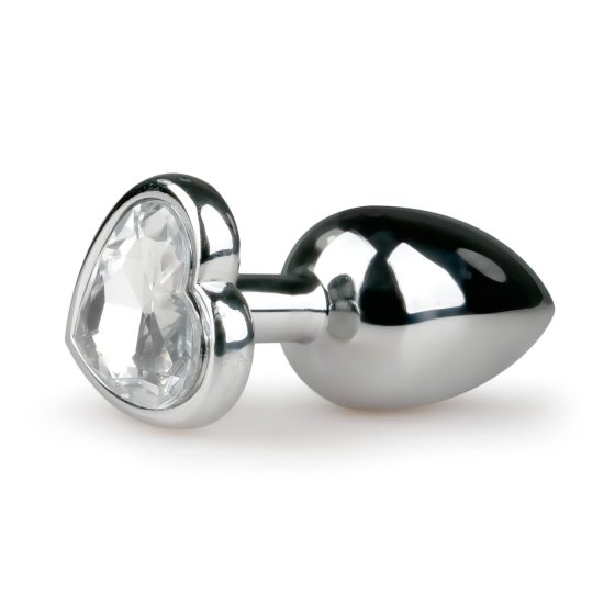 Easytoys Metal No.2 - Anal Plug with Heart-Shaped Stone (Silver-White) (2.5cm)