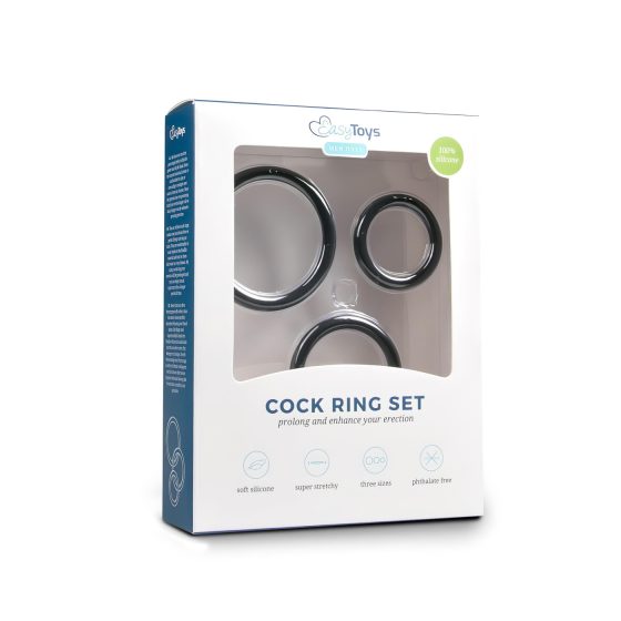 Easytoys - Silicone Cock Ring Set - 3 Piece (Black)