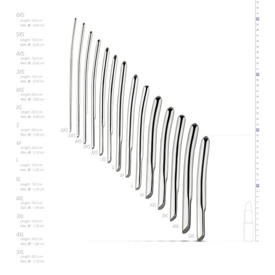 SINNER 174 - Curved Steel Urethral Dilator Dildo Set (14 Pieces)