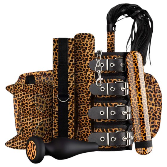 Panthra Gato - Vibrating Bondage Set (8 Pieces) - Leopard-Black