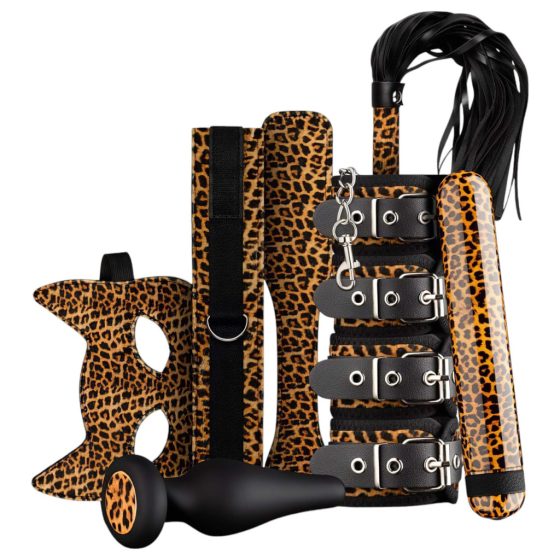 Panthra Gato - Vibrating Bondage Set (8 Pieces) - Leopard-Black