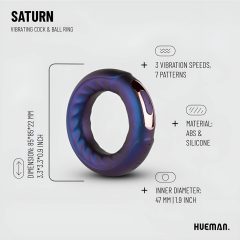   Hueman Saturn - Rechargeable, Waterproof Vibrating Cock Ring (Purple)