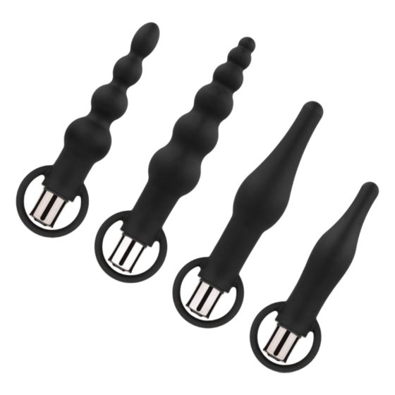 Easytoys - Rechargeable Anal Vibrator Set - 4 Pieces (Black)