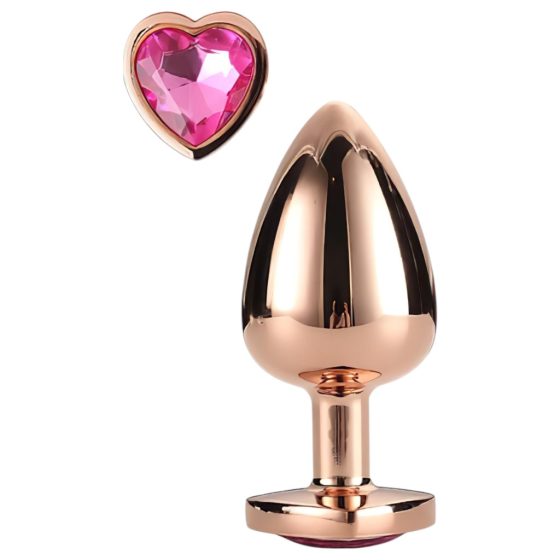 Gleaming Love - Aluminum Anal Dildo with Heart-Shaped Stone (Rose Gold)