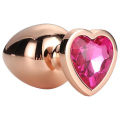   Gleaming Love - Aluminum Anal Dildo with Heart-Shaped Stone (Rose Gold)