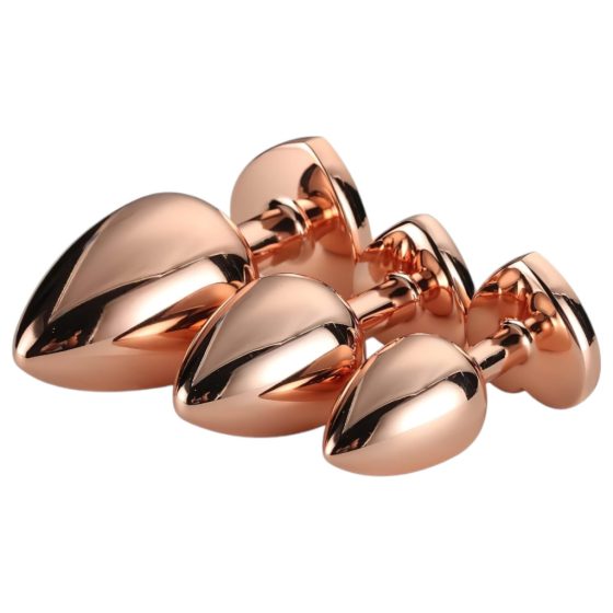 Gleaming Love - Heart Anal Plug Dildo Set - Rose Gold (3 Piece)