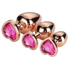   Gleaming Love - heart-shaped anal plug set - rosegold (3-piece)