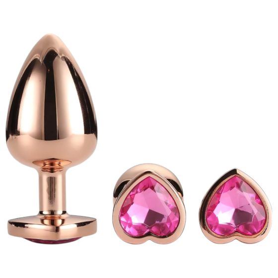 Gleaming Love - heart-shaped anal plug set - rosegold (3-piece)