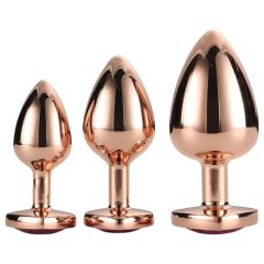   Gleaming Love - heart-shaped anal plug set - rosegold (3-piece)