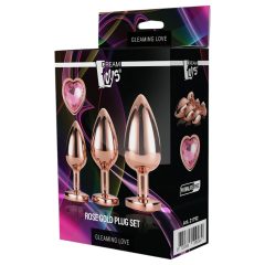   Gleaming Love - Heart Anal Plug Dildo Set - Rose Gold (3 Piece)