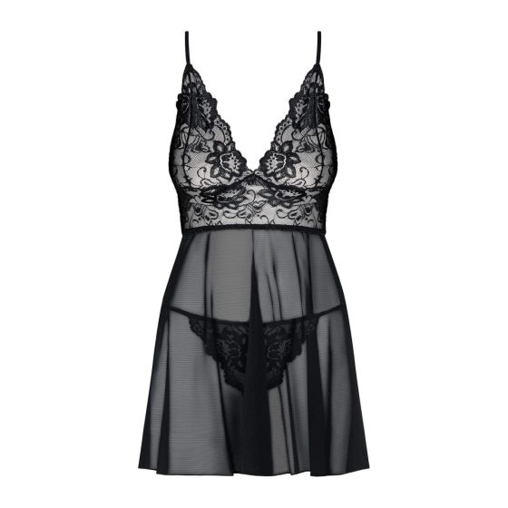 Obsessive Idillia - Light, Lace Nightwear with Thong (Black)