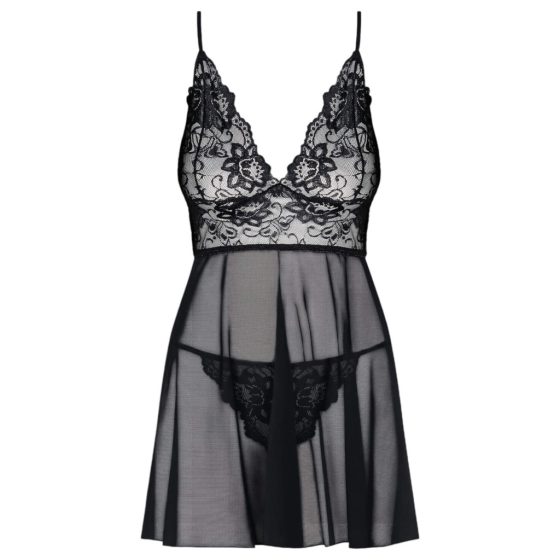 Obsessive Idillia - Light, Lace Nightwear with Thong (Black)