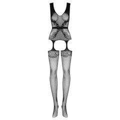 Obsessive F217 - Satin Bow Patterned Mesh Set - Black (S-L)