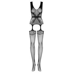 Obsessive F217 - Satin Bow Patterned Mesh Set - Black (S-L)