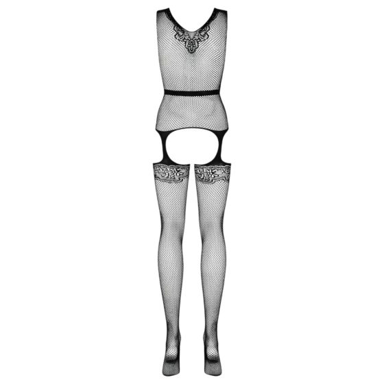 Obsessive F217 - Satin Bow Patterned Mesh Set - Black (S-L)