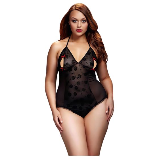 BACI Plus Size - Halterneck Sheer Bodysuit, Black (XL-XXL)