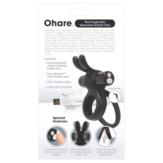 Screaming O Ohare - Rechargeable, Bunny, Vibrating Cock Ring (Black)