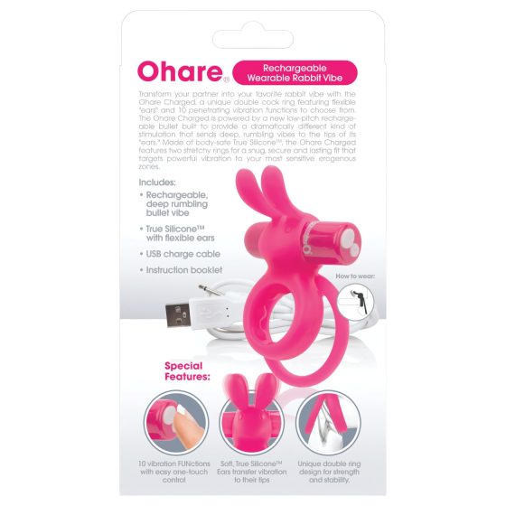 Screaming O Ohare - Rechargeable Rabbit Vibrating Cock Ring (Pink)