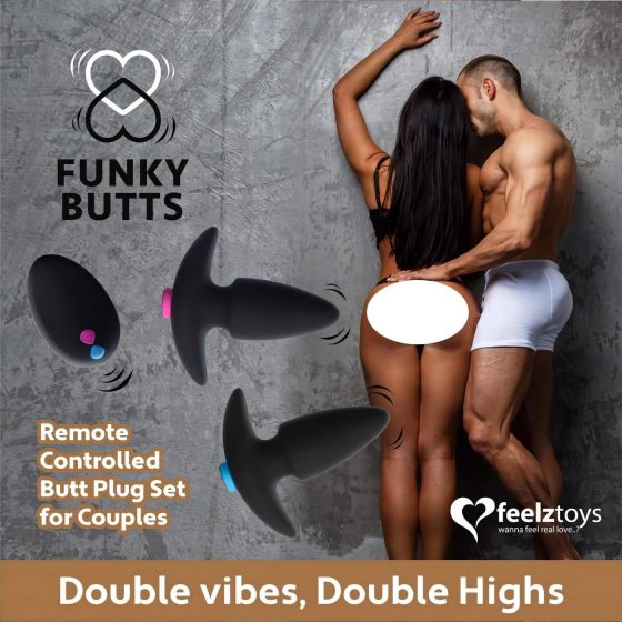 FEELZTOYS Funkybutts - Rechargeable Remote Control Anal Vibrator Set (Black)