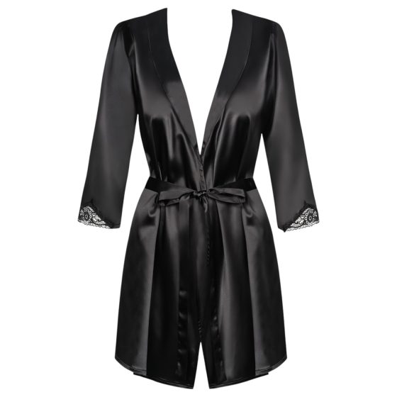 Obsessive Satinia Short Satin Robe with Thong (Black)