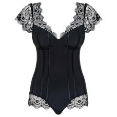 Obsessive Moketta - Lace Frill Striped Bodysuit (Black)