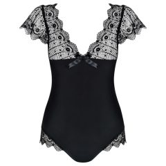 Obsessive Moketta - Lace Frill Striped Bodysuit (Black)