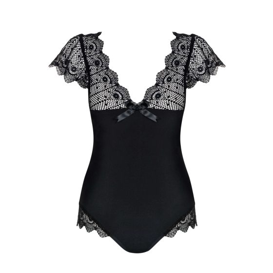 Obsessive Moketta - Lace Frill Striped Bodysuit (Black)