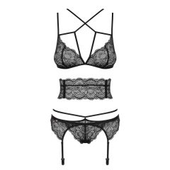   Obsessive Frivolla - Spicy Lace Lingerie Set - 4 Pieces (Black)