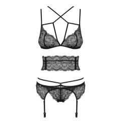   Obsessive Frivolla - Spicy Lace Lingerie Set - 4 Pieces (Black)