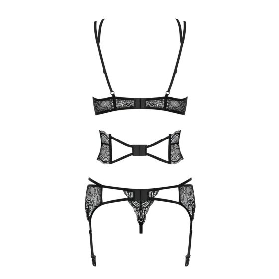 Obsessive Frivolla - Spicy Lace Lingerie Set - 4 Pieces (Black)