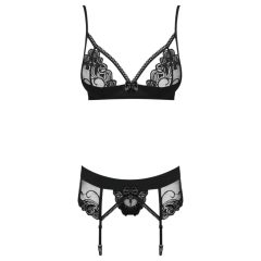 Obsessive Wonderia - Embroidered Lace Lingerie Set (Black)