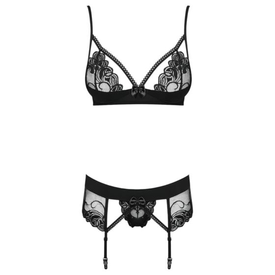 Obsessive Wonderia - Embroidered Lace Lingerie Set (Black)