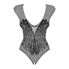   Obsessive B112 - Sleeveless, Angel Wing, Open Mesh Bodysuit (Black)