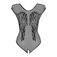   Obsessive B112 - Sleeveless, Angel Wing, Open Mesh Bodysuit (Black)