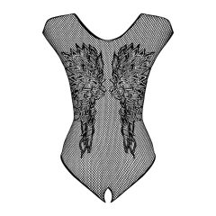   Obsessive B112 - Sleeveless, Angel Wing, Open Mesh Bodysuit (Black)