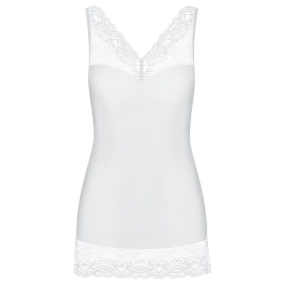 Obsessive Miamor - White Lace Nightwear with Thong and Rhinestones