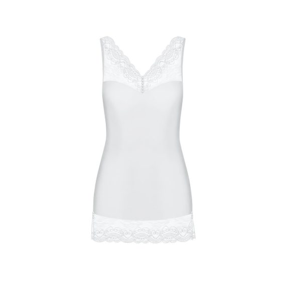 Obsessive Miamor - White Lace Nightwear with Thong and Rhinestones