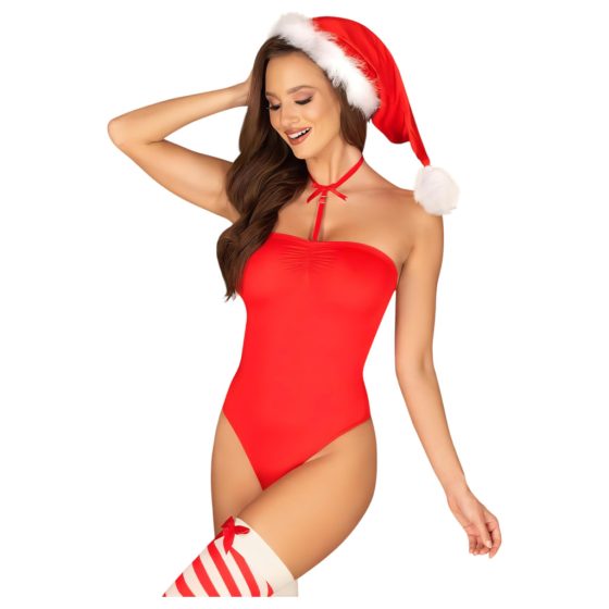 Obessive Kissmas - Halterneck Bodysuit Set (Red)