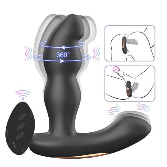 Aixiasia Hiross - Rechargeable, Remote-Controlled Rotating Anal Vibrator (Black)